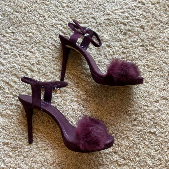 Michael Kors Mink Furry Purple Sandals Heel Size 7.5 - Picture 9 of 11